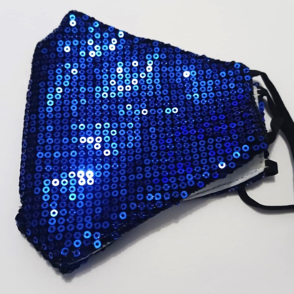 Blue Sequin Reusable Face Mask, Non-Medical